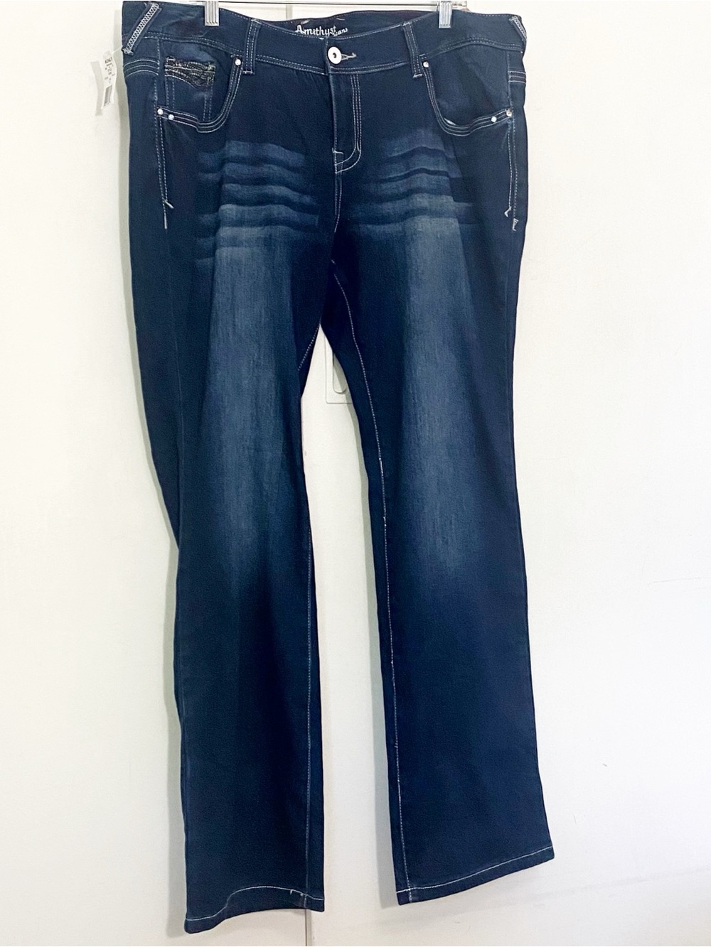 NWT Amethyst Jeans Dark Wash Women's Contrast Stitching Baby Boot Cut Jeans 20